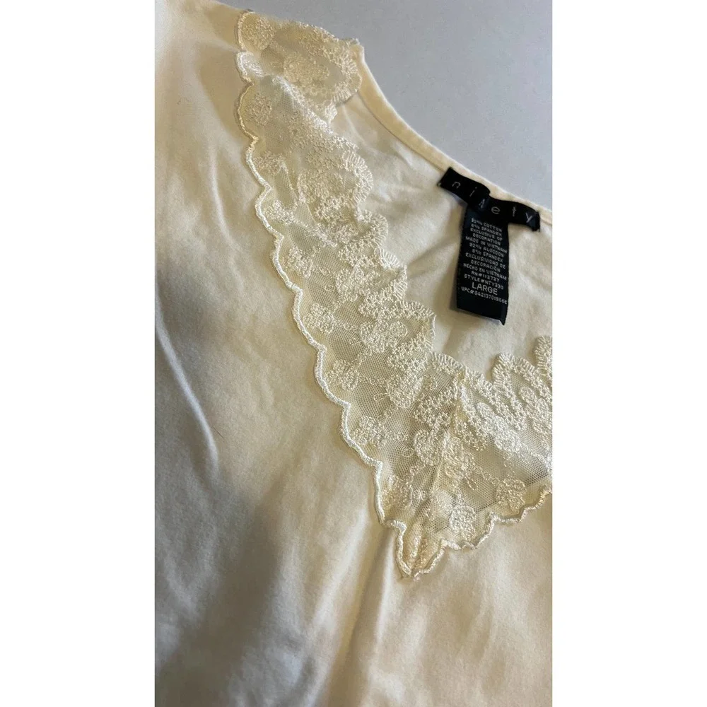 Ninety off white sleeveless lace trim top L - Picture 4 of 6